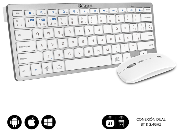Subblim Combo Multidispositivo Compacto Plateado/Blanco SUBKBC-OCO010