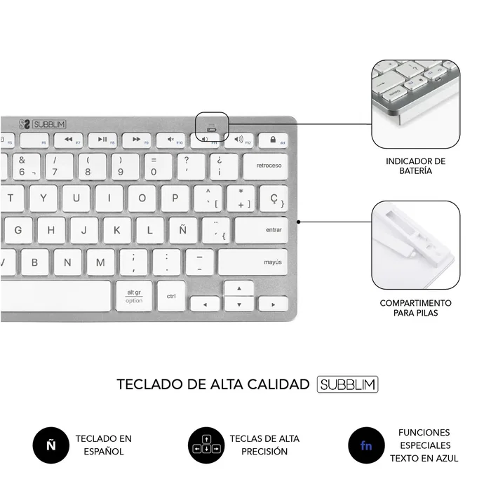 Subblim SUBKBC-OCO010 Combo Multidispositivo Compacto Plateado/Blanco