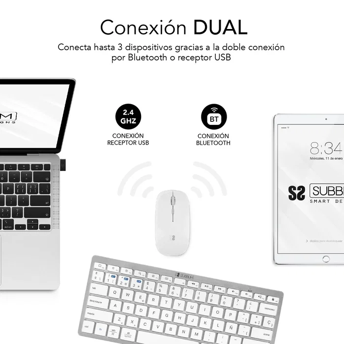 Subblim SUBKBC-OCO010 Combo Multidispositivo Compacto Plateado/Blanco