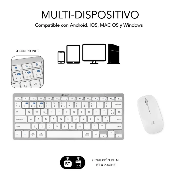 Subblim SUBKBC-OCO010 Combo Multidispositivo Compacto Plateado/Blanco