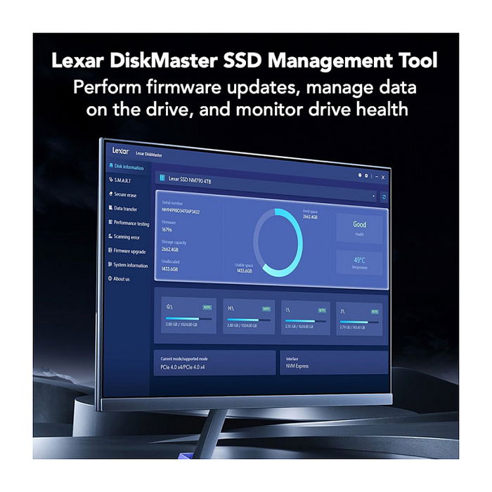 Lexar Media NM790 1TB M.2 NVMe PCIe Gen4 x4 SSD - Lectura 6000 MB/s, Escritura 2500 MB/s - 2280 Lexar Media NM790 1TB M.2 NVMe PCIe Gen4 x4 SSD - Lectura 6000 MB/s, Escritura 2500 MB/s - 2280