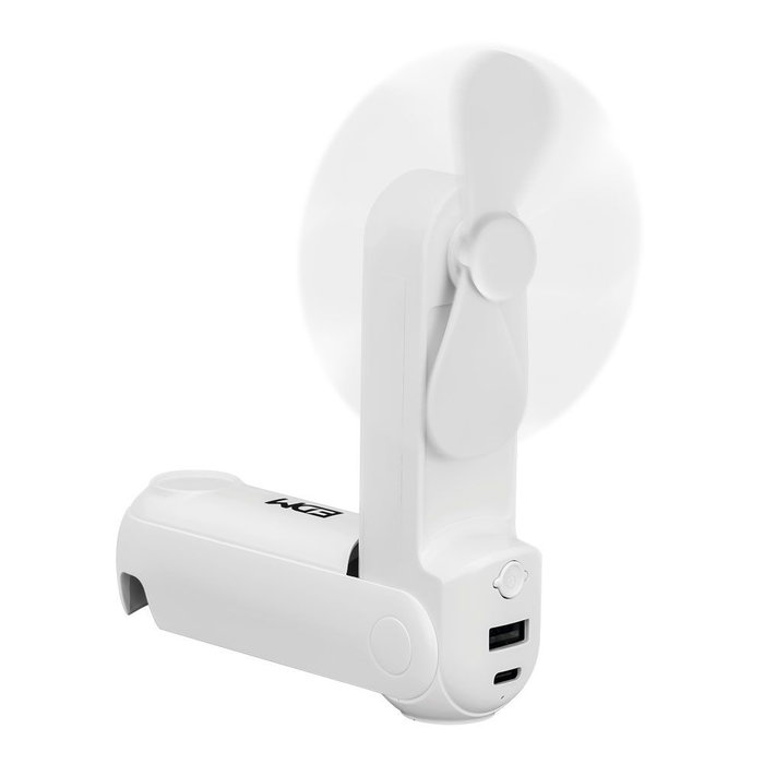 EDM Ventilador de Mano Plegable con Linterna, Powerbank, Soporte para Smartphone, Cargable USB-C, 3 Velocidades, Color Surtido