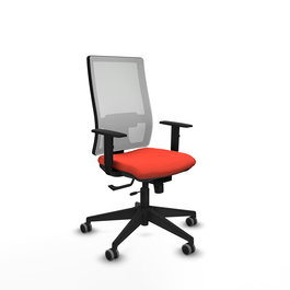 Silla de oficina Horna con mecanismo Sincro/Traslack tapizada con Tela color Naranja oscuro y malla color Blanco. Equipada con lumbar 1D, Brazos 1D y Ruedas 65 mm parqué