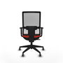 Silla de oficina Horna con mecanismo Sincro/Traslack tapizada con Tela color Naranja oscuro y malla color Blanco. Equipada con lumbar 1D, Brazos 1D y Ruedas 65 mm parqué
