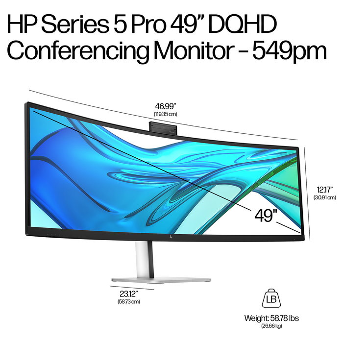 HP Series 5 Pro 549pm Monitor de videoconferencia Dual QHD Curvo 49 Pulgadas (124.5 cm), 5120x1440, 165 Hz, 5 MP, Altavoces, USB-C, HDMI 2.1, Negro