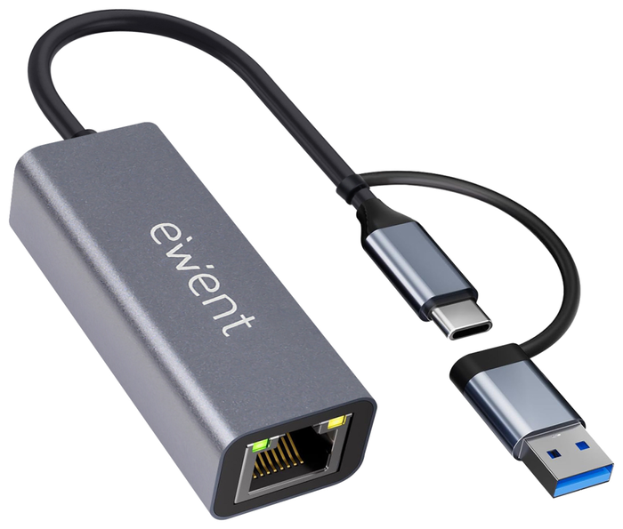 Ewent EW9819 Adaptador Ethernet RJ45 con USB-C y USB-A Gigabit 1000Mbps Gris Ewent EW9819 Adaptador Ethernet RJ45 con USB-C y USB-A Gigabit 1000Mbps Gris
