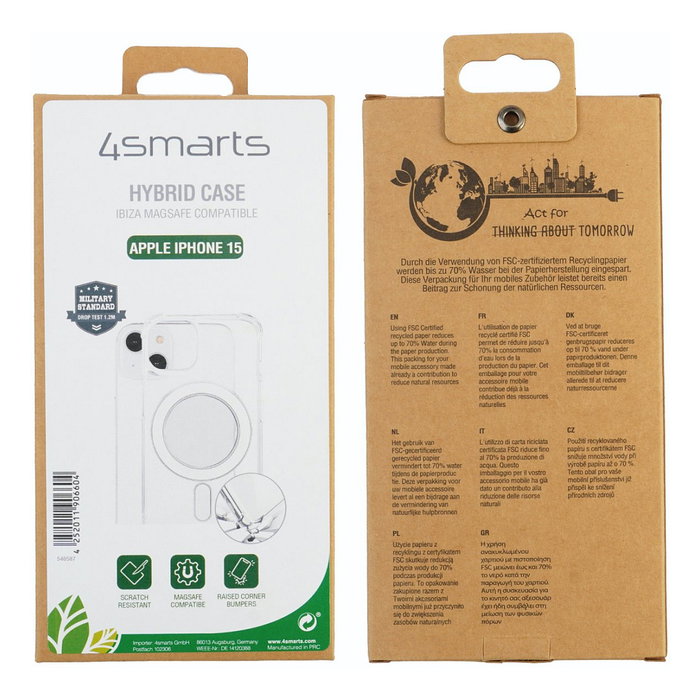 4smarts Hybrid Case Ibiza para Apple iPhone 15, Transparente