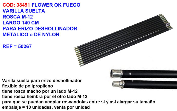 Flower Varilla Suelta M-12x140 cm para Erizo Deshollinador Flower Varilla Suelta M-12x140 cm para Erizo Deshollinador