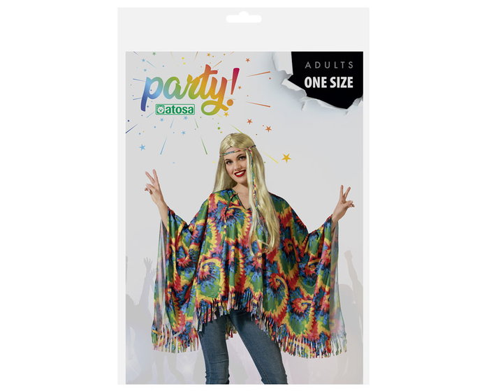 Atosa Poncho Hippie con Estampado Psicodélico Estilo años 60-70
