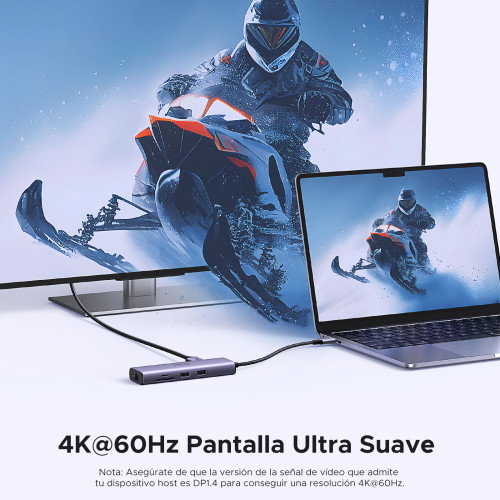 UGREEN UG60515 Base para Portátil y Replicador de Puertos USB-C, HDMI 4K 60Hz, USB 3.0, Ethernet Gigabit, Power Delivery 100W Gris