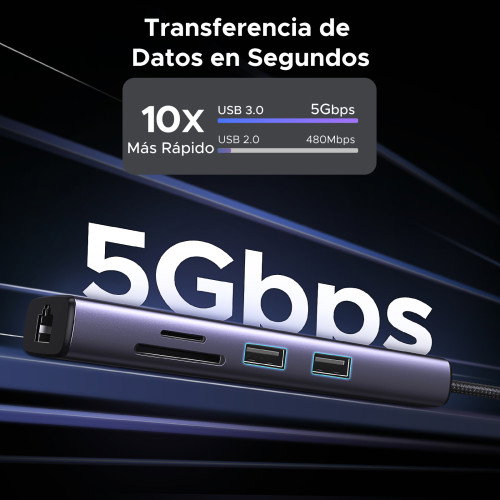 UGREEN UG60515 Base para Portátil y Replicador de Puertos USB-C, HDMI 4K 60Hz, USB 3.0, Ethernet Gigabit, Power Delivery 100W Gris