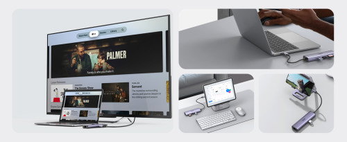 UGREEN UG60515 Base para Portátil y Replicador de Puertos USB-C, HDMI 4K 60Hz, USB 3.0, Ethernet Gigabit, Power Delivery 100W Gris