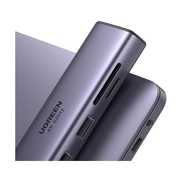 UGREEN Adaptador Multiport 7 en 1 60515 HDMI 4K 60Hz, USB 3.2, Ethernet y PD 100W Gris