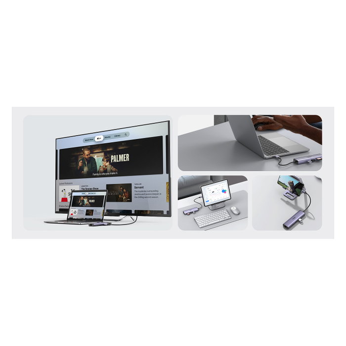 UGREEN Adaptador Multiport 7 en 1 60515 HDMI 4K 60Hz, USB 3.2, Ethernet y PD 100W Gris