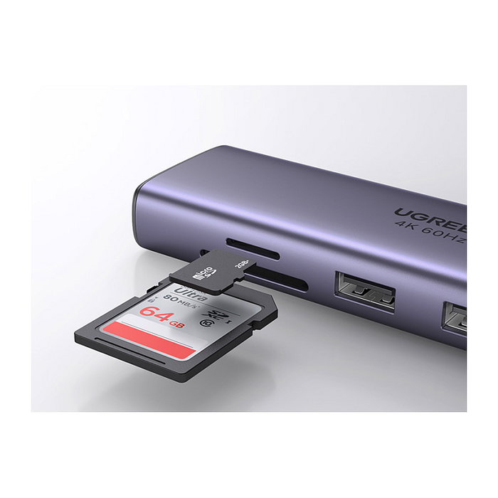 UGREEN Adaptador Multiport 7 en 1 60515 HDMI 4K 60Hz, USB 3.2, Ethernet y PD 100W Gris