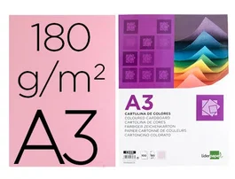 Liderpapel Cartulina A3 180g/m2 Rosa Paquete de 100 Hojas Escolar