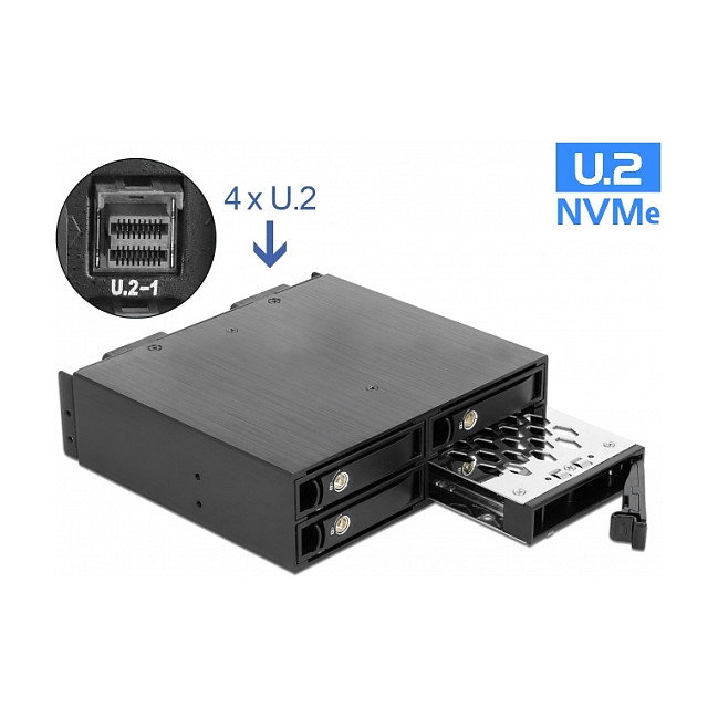 DeLOCK Bandeja para 4 Unidades SSD NVMe U.2 de 2.5 pulgadas en Bahía de 5.25 pulgadas con Bandejas Bloqueables - Negro