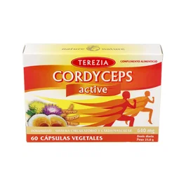 TEREZIA Cordyceps Active 60 Cápsulas - Suplemento con Beta-Glucanos, Rhodiola Rosea, Reishi y Leuzea para Defensas - Sin Gluten
