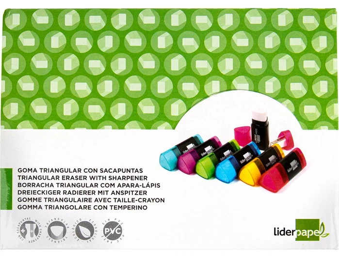 Liderpapel Goma de borrar triangular con sacapuntas, colores surtidos