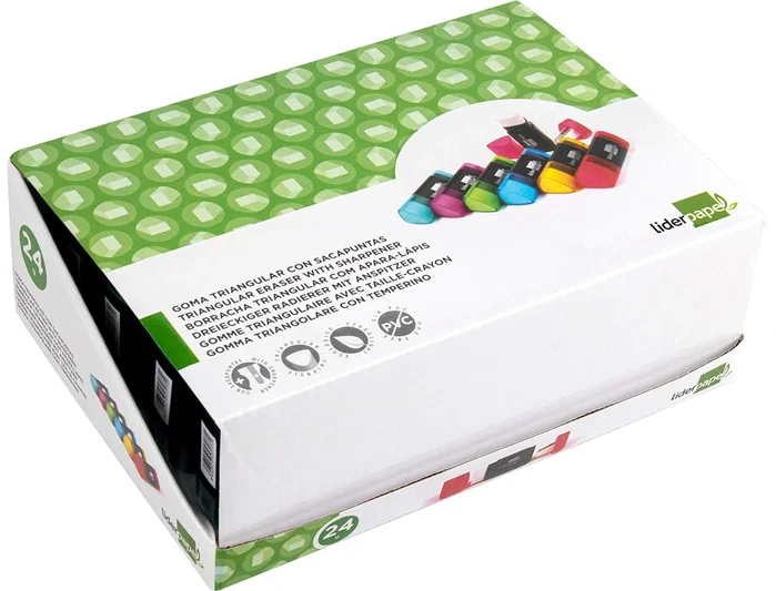 Liderpapel Goma de borrar triangular con sacapuntas, colores surtidos
