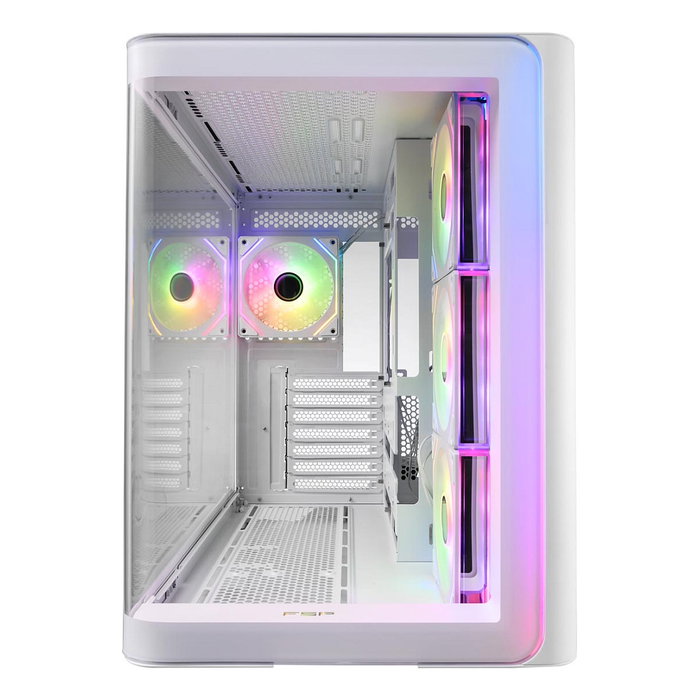 FSP M580-WA Caja Midi Tower ATX Blanco ARGB Vidrio Templado SPCC 7 Ranuras 3 Ventiladores 120mm