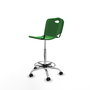 Taburete Robledo con mecanismo Giratorio de PVC color Verde. Equipado con Base cromada, Sin brazos y Ruedas autofrenantes