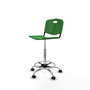 Taburete Robledo con mecanismo Giratorio de PVC color Verde. Equipado con Base cromada, Sin brazos y Ruedas autofrenantes