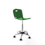 Taburete Robledo con mecanismo Giratorio de PVC color Verde. Equipado con Base cromada, Sin brazos y Ruedas autofrenantes
