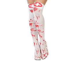 Medias Blancas Altas De Enfermera Con Manchas De Sangre Accesorio Temática Halloween