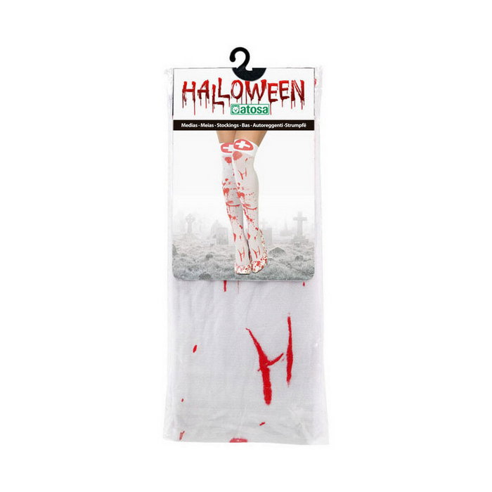 HALLOWEEN Medias Altas Blancas para Enfermera con Manchas de Sangre y Cruz - Accesorio para Disfraz de Halloween Adulto