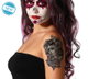 Tatuaje Temporal Mujer Calavera con Flores - Diseño Artístico para Día de los Muertos, Halloween o Teatro - Aplicación Fácil y Realista