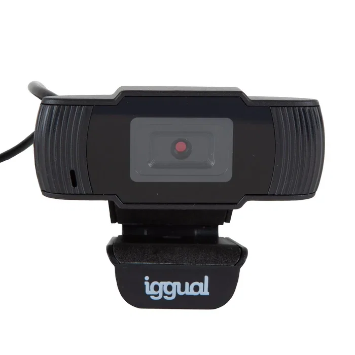 Iggual Webcam IGG318980 USB HD 720p 1280x720, Micrófono Integrado, 90°, Plug & Play, Negro, Compatible con Windows, macOS, Linux, Android