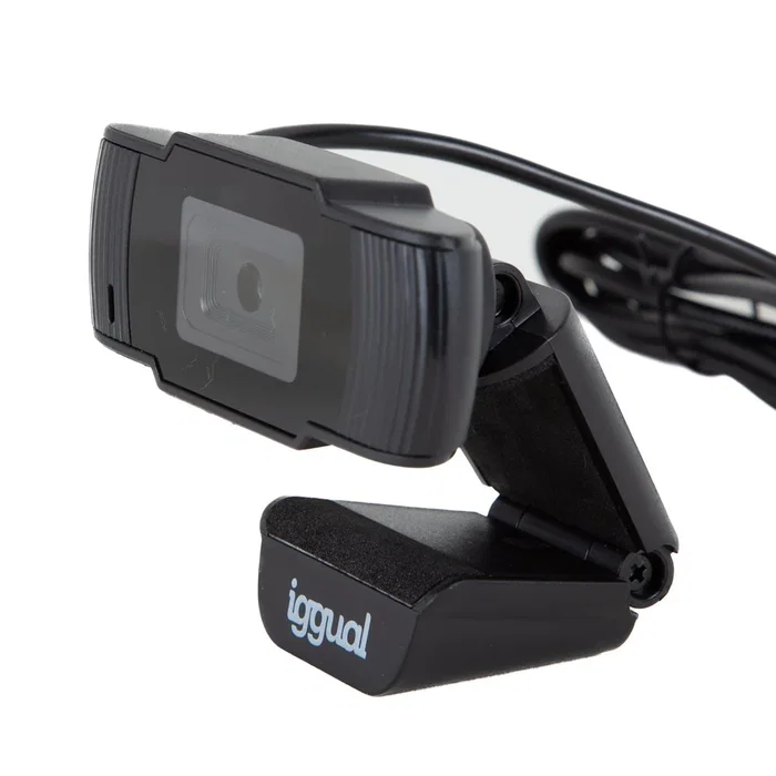 Iggual Webcam IGG318980 USB HD 720p 1280x720, Micrófono Integrado, 90°, Plug & Play, Negro, Compatible con Windows, macOS, Linux, Android