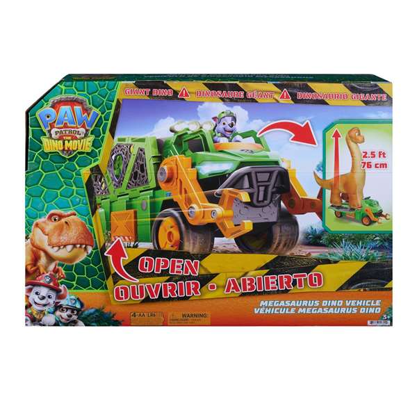 Spin Master Vehículo Paw Patrol Megasaurus Dino Movie con Dinosaurio Inflable de 76 cm