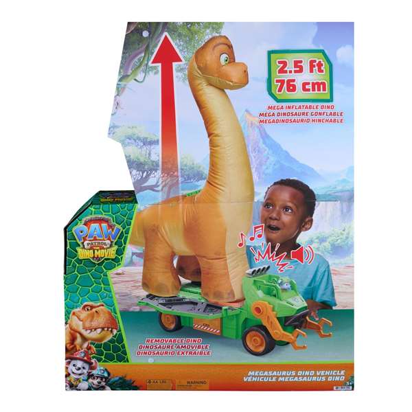 Spin Master Vehículo Paw Patrol Megasaurus Dino Movie con Dinosaurio Inflable de 76 cm