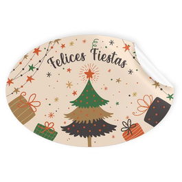 Etiquetas Regalo Adh. Rollo 250 Uds. Ovaladas 60X40 Navidad Felices Fiestas Arbol