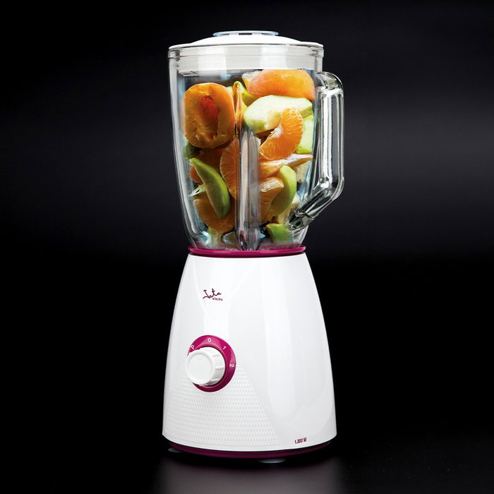 Jata Hogar Batidora de vaso de cristal 1300 W, 1,5 L, jarra desmontable, pica hielo, blanca-violeta