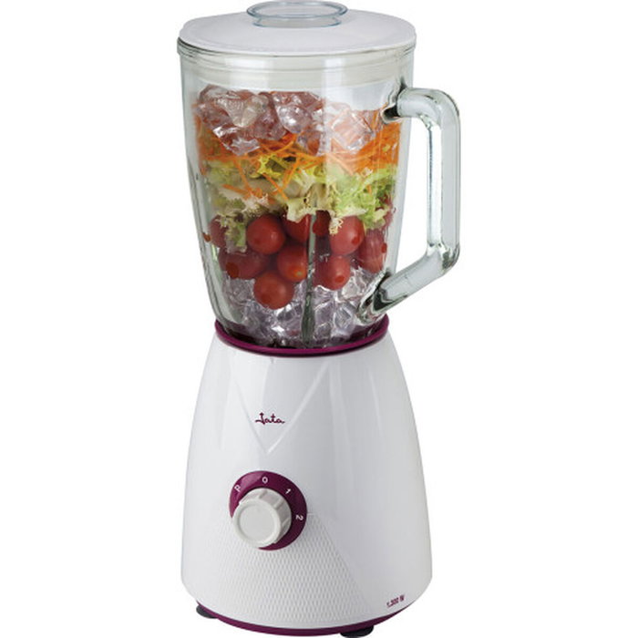 Jata Hogar Batidora de vaso de cristal 1300 W, 1,5 l, blanca-violeta Jata Hogar Batidora de vaso de cristal 1300 W, 1,5 l, blanca-violeta