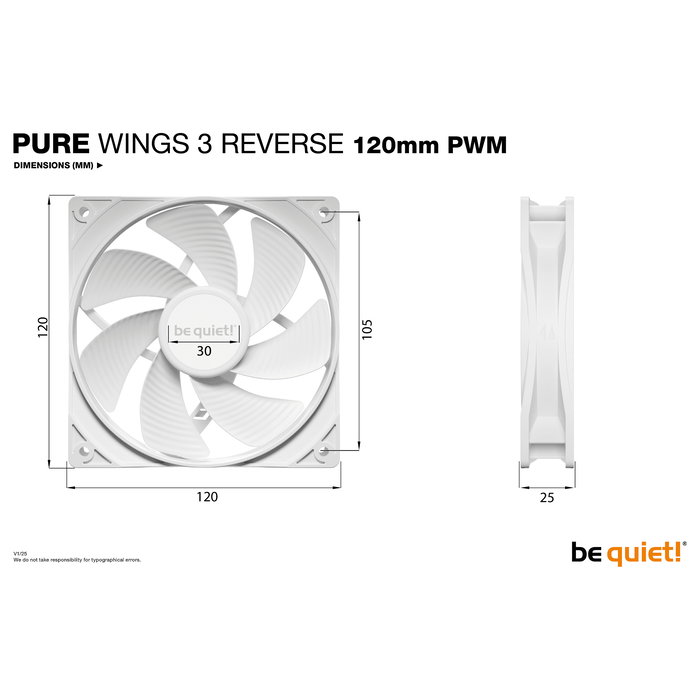 Be Quiet! Pure Wings 3 120mm PWM Reverse Ventilador PC Blanco Triple-Pack, 80 m³/h, 1500 RPM