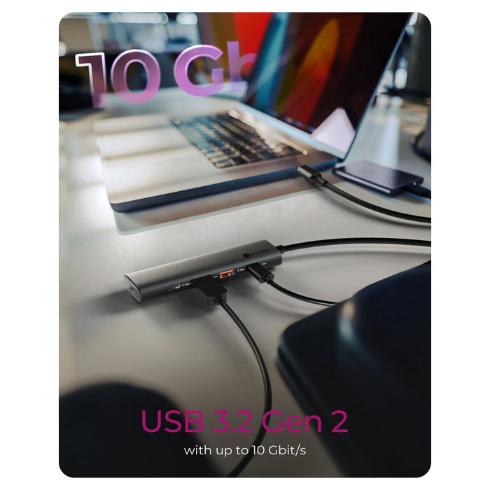 ICY BOX IB-HUB1437-CPD Hub de Escritorio 4 Puertos USB 3.2 Gen 2 con Power Delivery 100 W