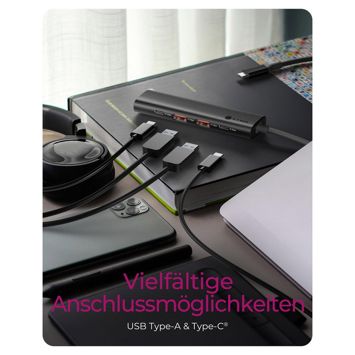 ICY BOX Hub USB 3.2 Gen 2 IB-Hub1437-CPD con 2 USB-A y 2 USB-C, 100W Power Delivery, Negro