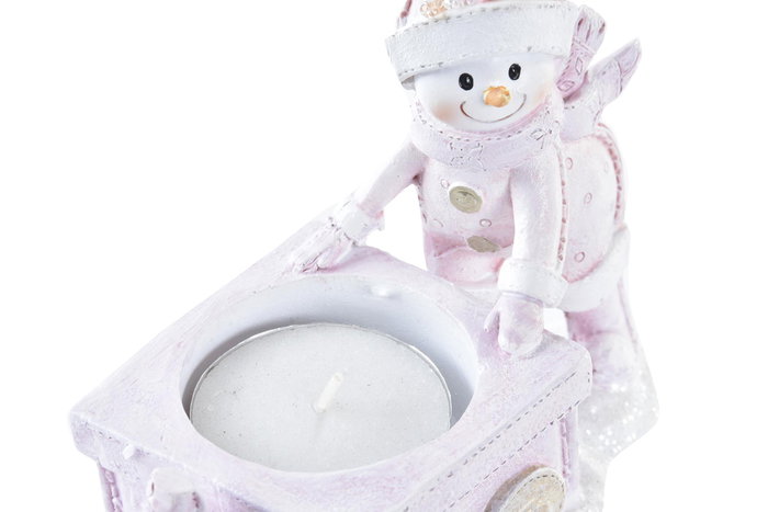 DKD Home Decor Figura Navidad Fantasia Portavela Resina Rosa Blanco 6.5 x 10 x 12 cm