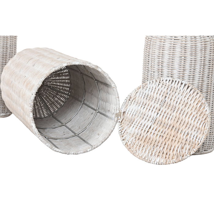 DKD Home Decor Set de 3 Jarrones de Ratán y Metal Natural