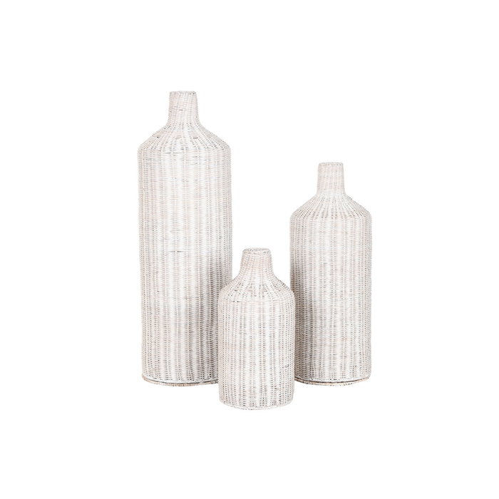 DKD Home Decor Set de 3 Jarrones de Ratán y Metal Natural