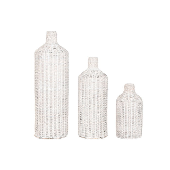 DKD Home Decor Set de 3 Jarrones de Ratán y Metal Natural