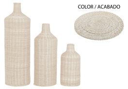 DKD Home Decor Set de 3 Jarrones de Ratán y Metal Natural