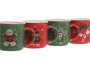 DKD Home Decor Set de 4 Tazas de Porcelana Navidad Tradicional Verde y Rojo, 365ml