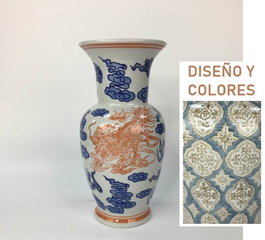 DKD Home Decor Jarrón de Porcelana Árabe Beige y Azul Azima