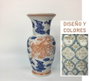 DKD Home Decor Jarrón de Porcelana Árabe Beige y Azul Azima
