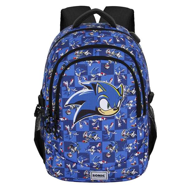 Karactermania Mochila Sonic Run. Plus FAN Action 44x34x21 cm, Gran Capacidad, 3 Compartimentos, Bolsillo USB, Ripstop, Azul